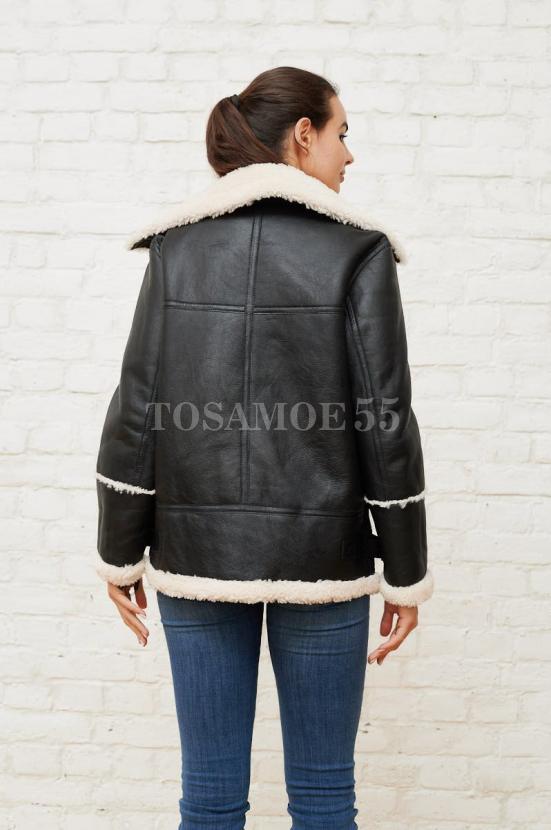 Дубленка авиатор чёрного цвета фото №6