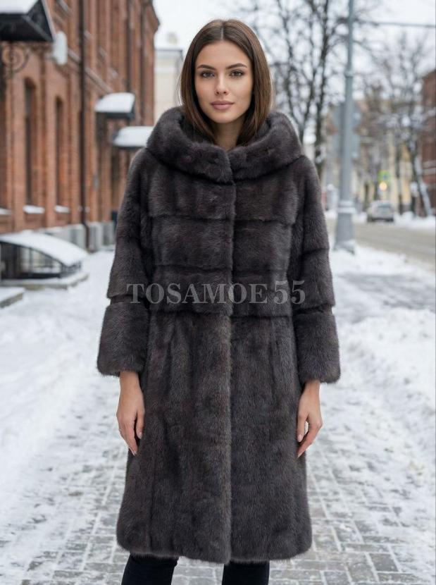 Норковая шуба графит воротник шанель фото №1