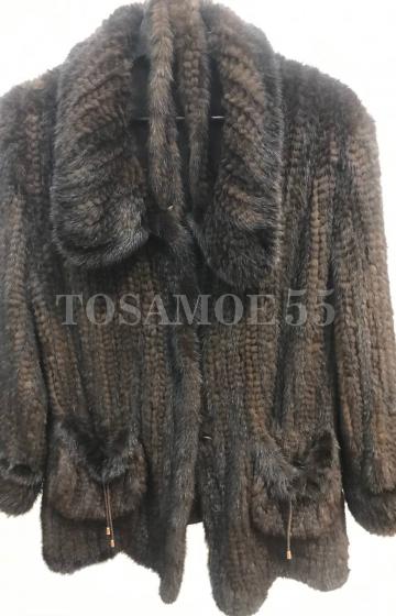 Жакет из вязаной норки с отложным воротником