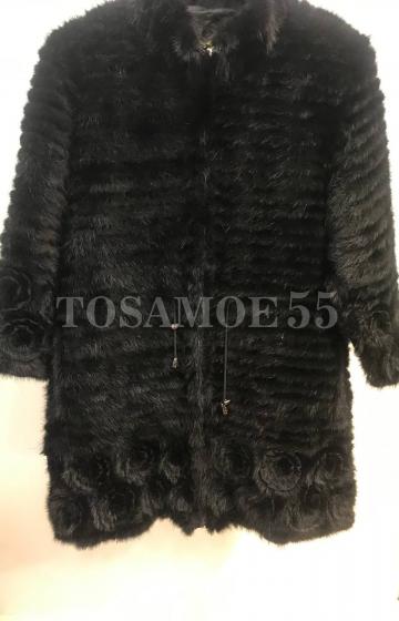 Жакет из черной вязаной норки воротник стойка
